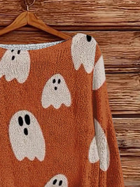 Halloween Ghost Print Boat-Neck Jumper