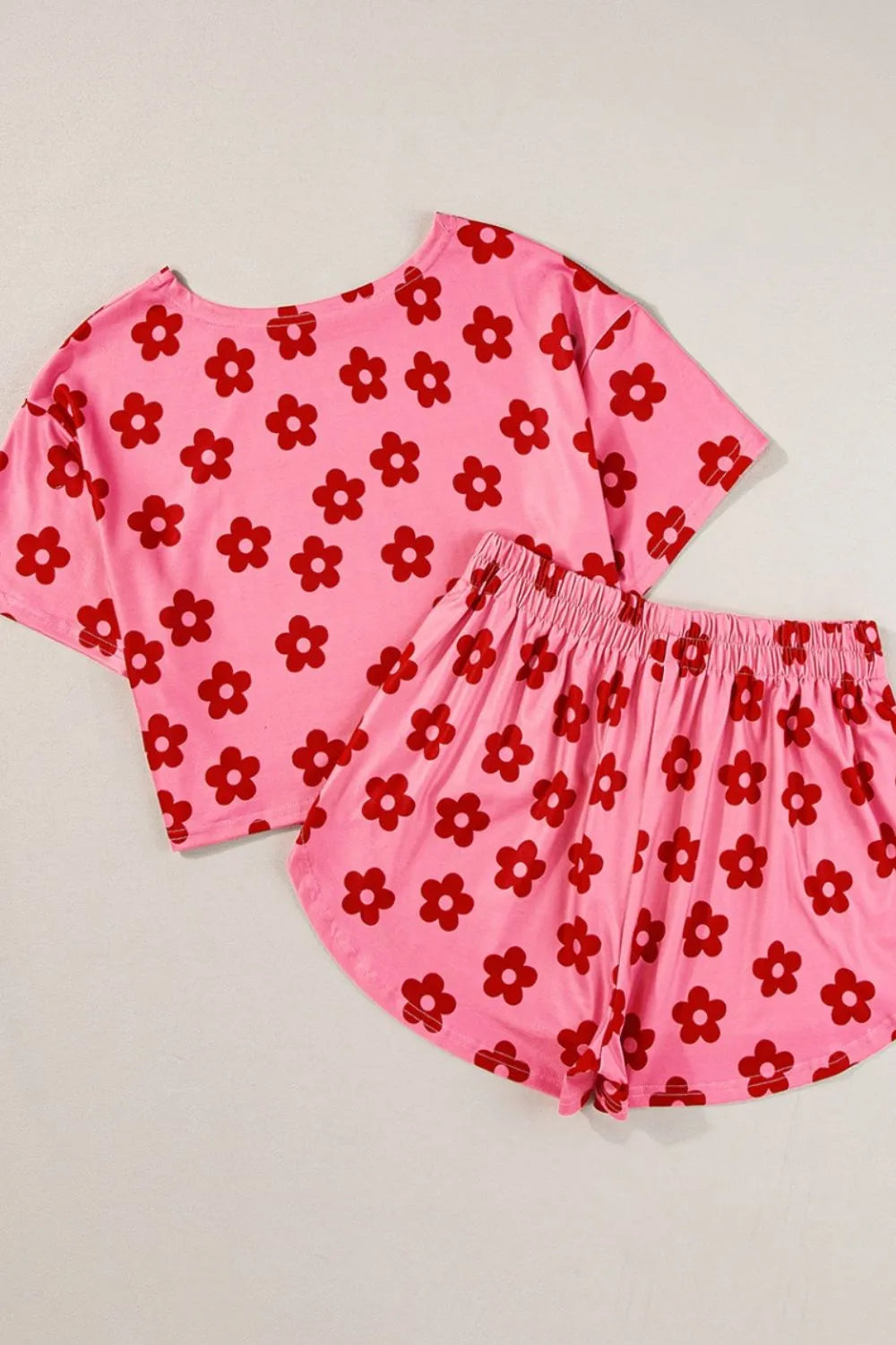 Coral Floral Cropped Tee & Shorts Co-ord