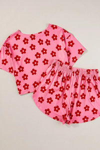 Coral Floral Cropped Tee & Shorts Co-ord