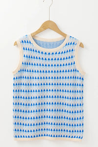 Stripe Geometric Print Round Neck Slim Fit Sweater Vest
