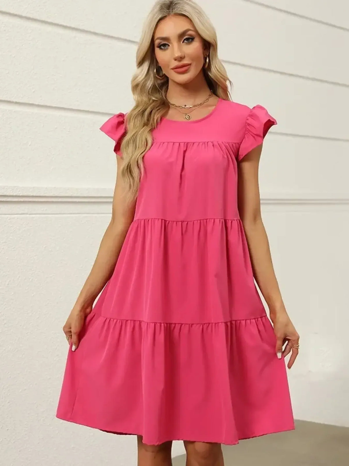 Sweet Tiered Ruffle-Sleeve Mini Dress