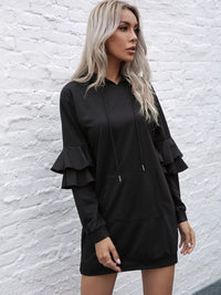 Ruffle-Sleeve Hooded Sweater Dress