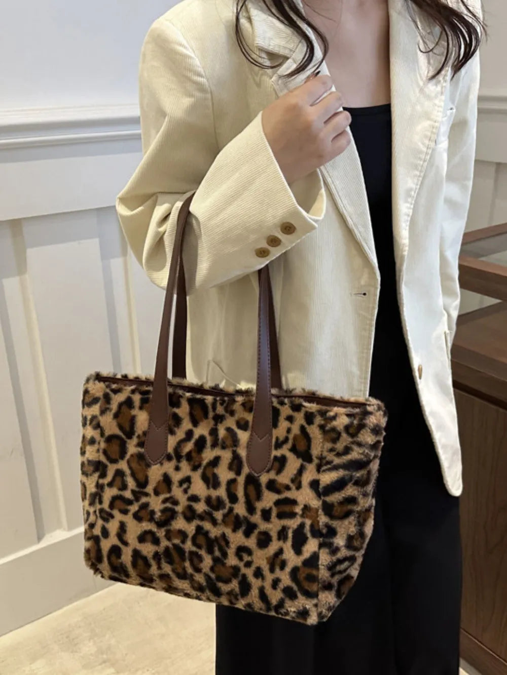 Leopard Faux-Fur Tote Bag