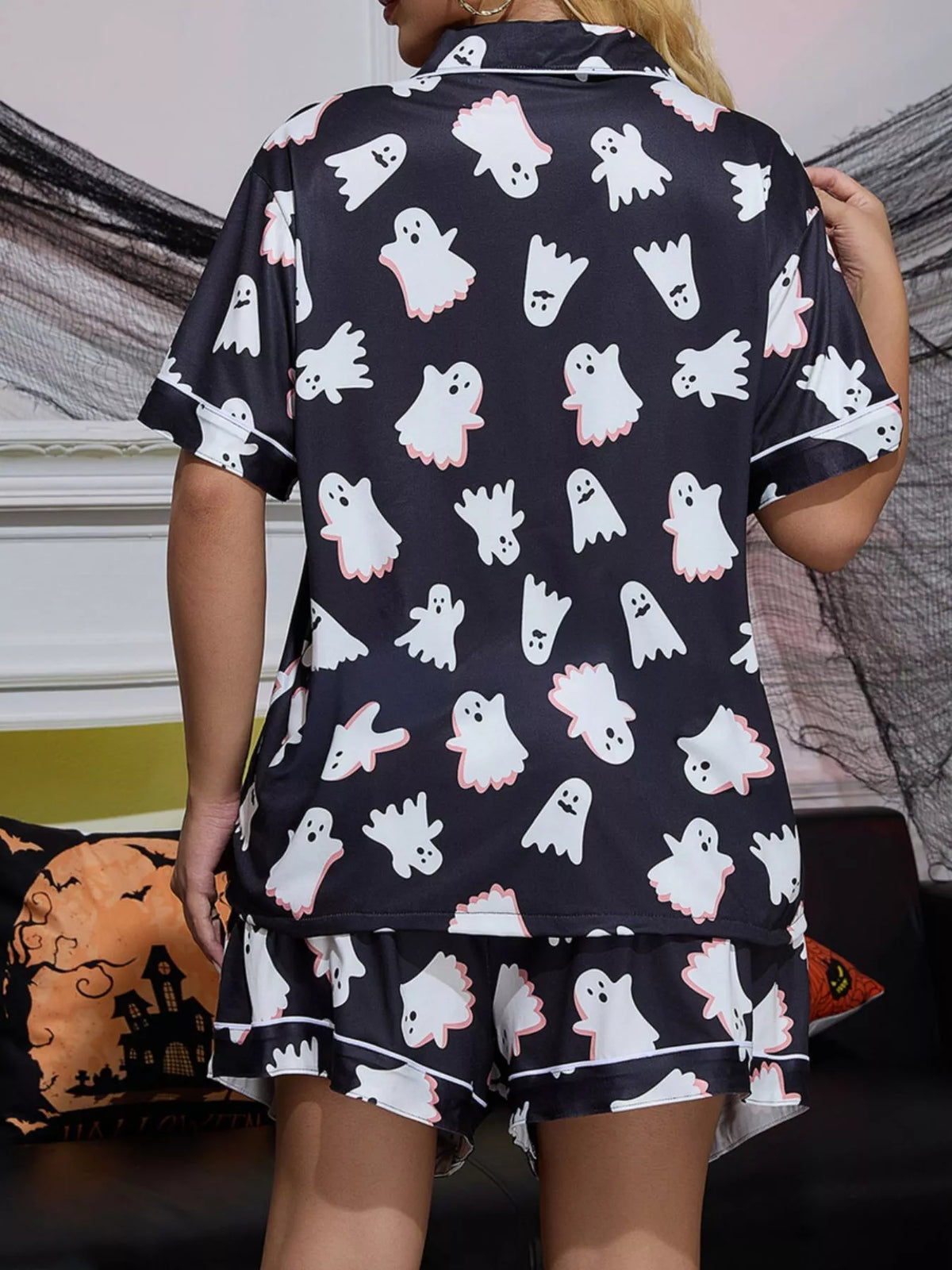 Ghost Print Pyjama Shorts Set – Monochrome