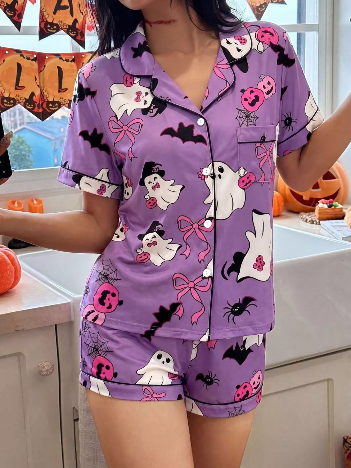 Ghost Print Pyjama Shorts Set – Brights