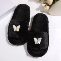 Butterfly Faux-Fur Slider Slippers