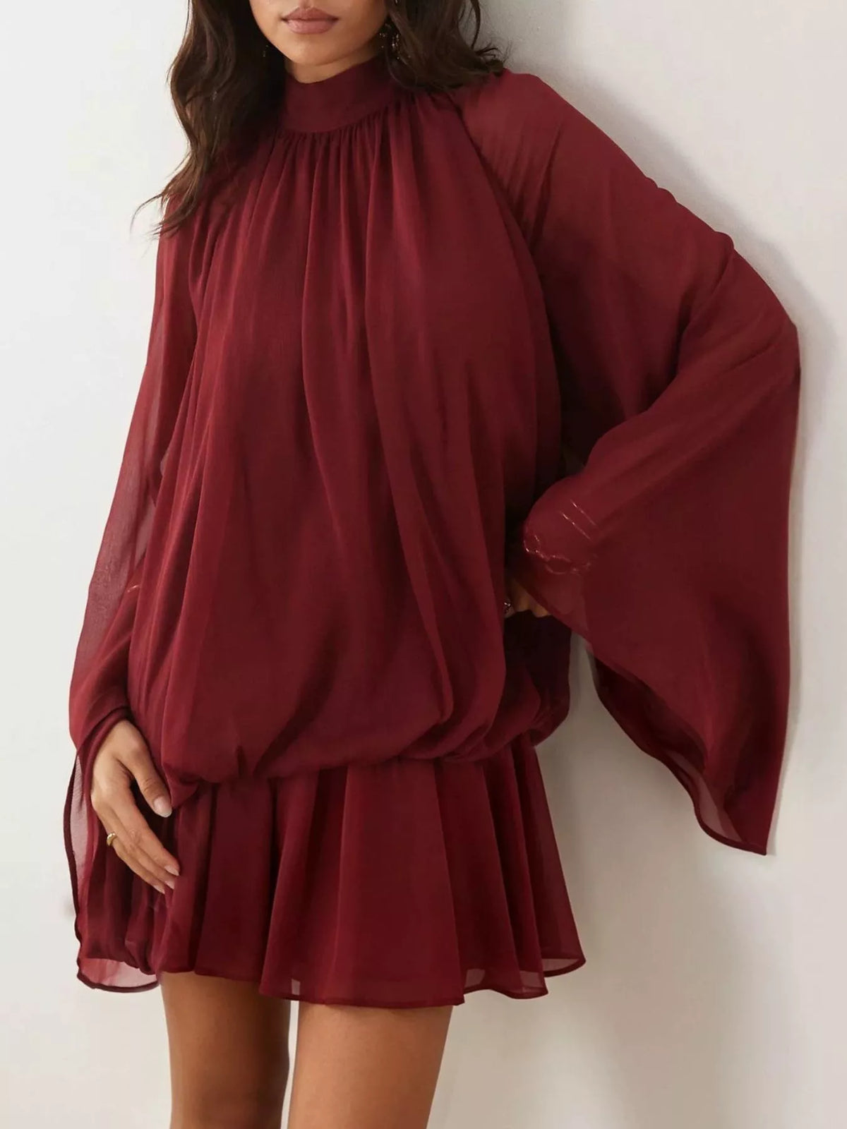 Tie-Back Flared-Sleeve Mini Dress
