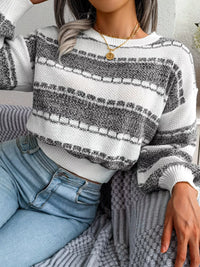 Colour-Block Cropped Knit Jumper