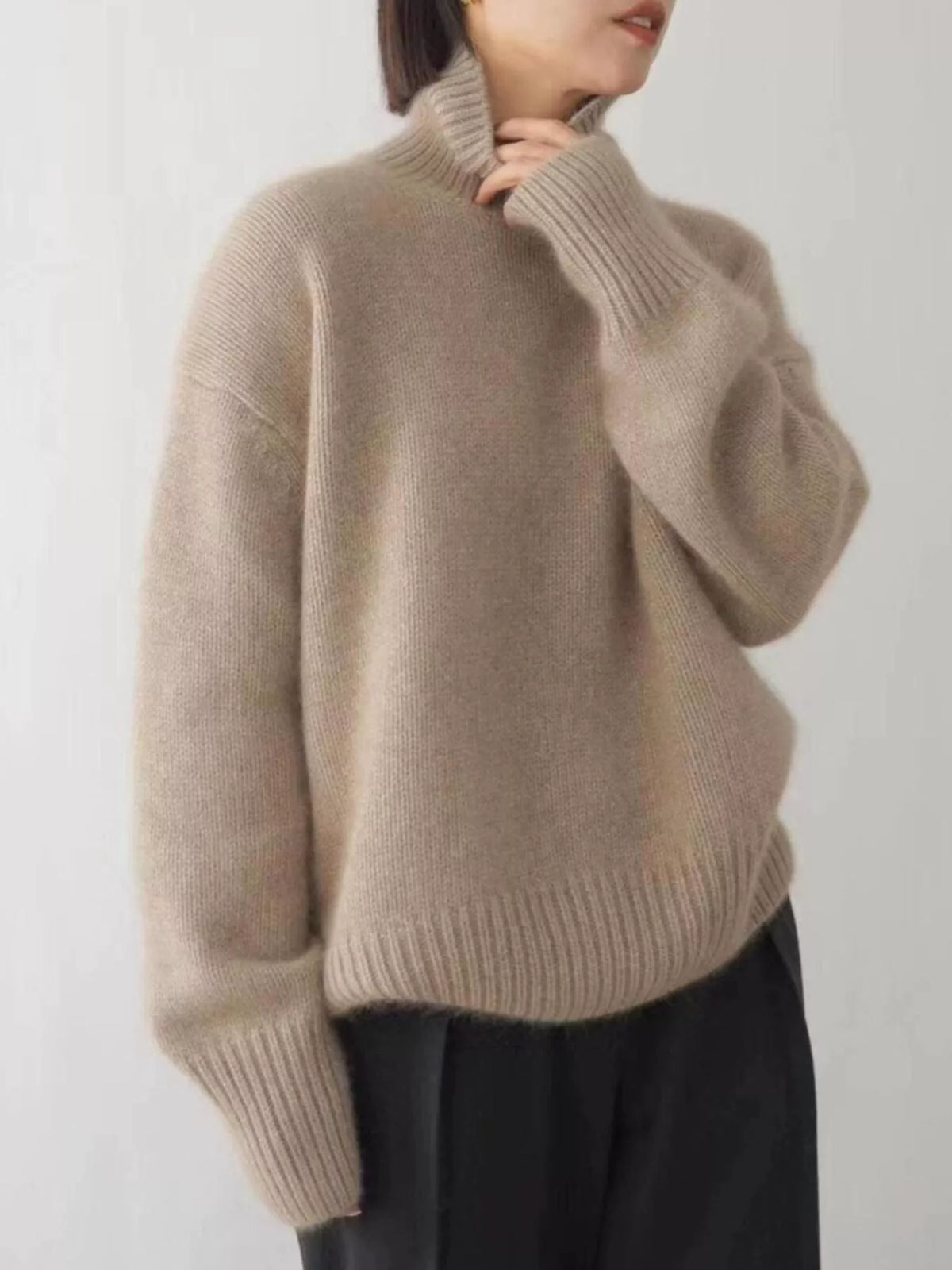 Ribbed Roll-Neck Drop-Shoulder Jumper