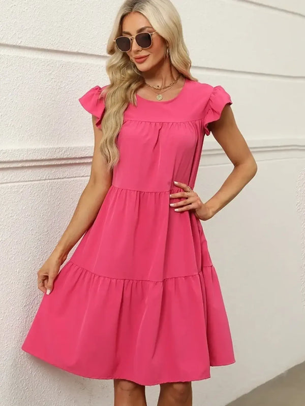 Sweet Tiered Ruffle-Sleeve Mini Dress