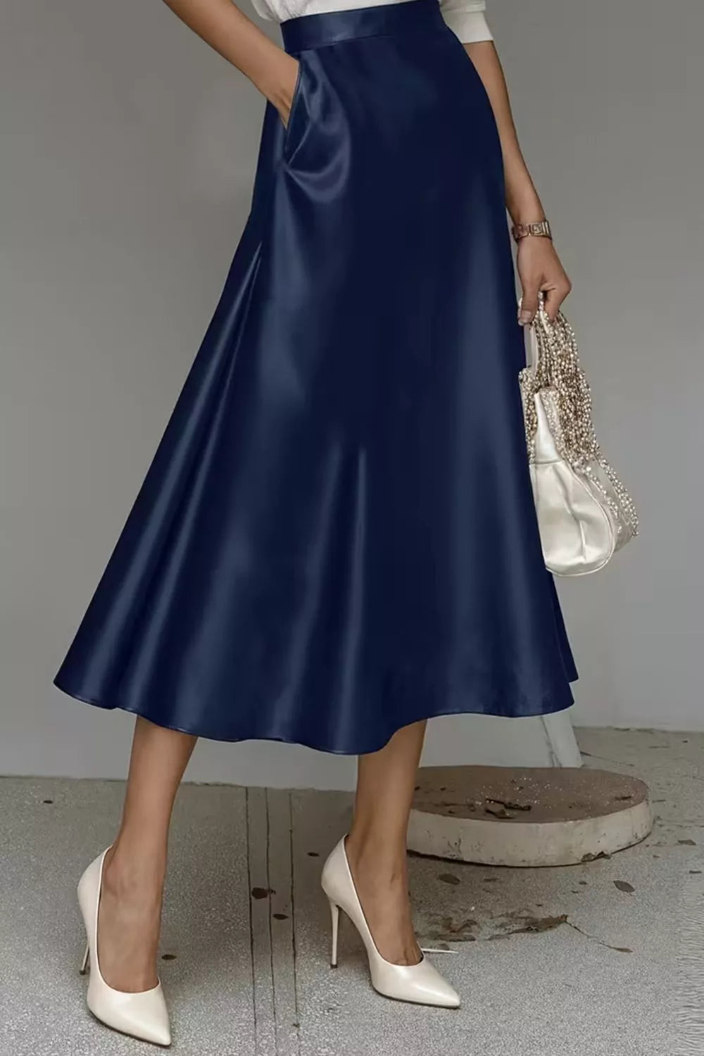 Liquid Satin A-Line Midi Skirt