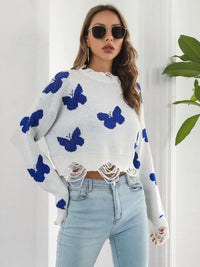 Butterfly Distressed Cropped Jumper