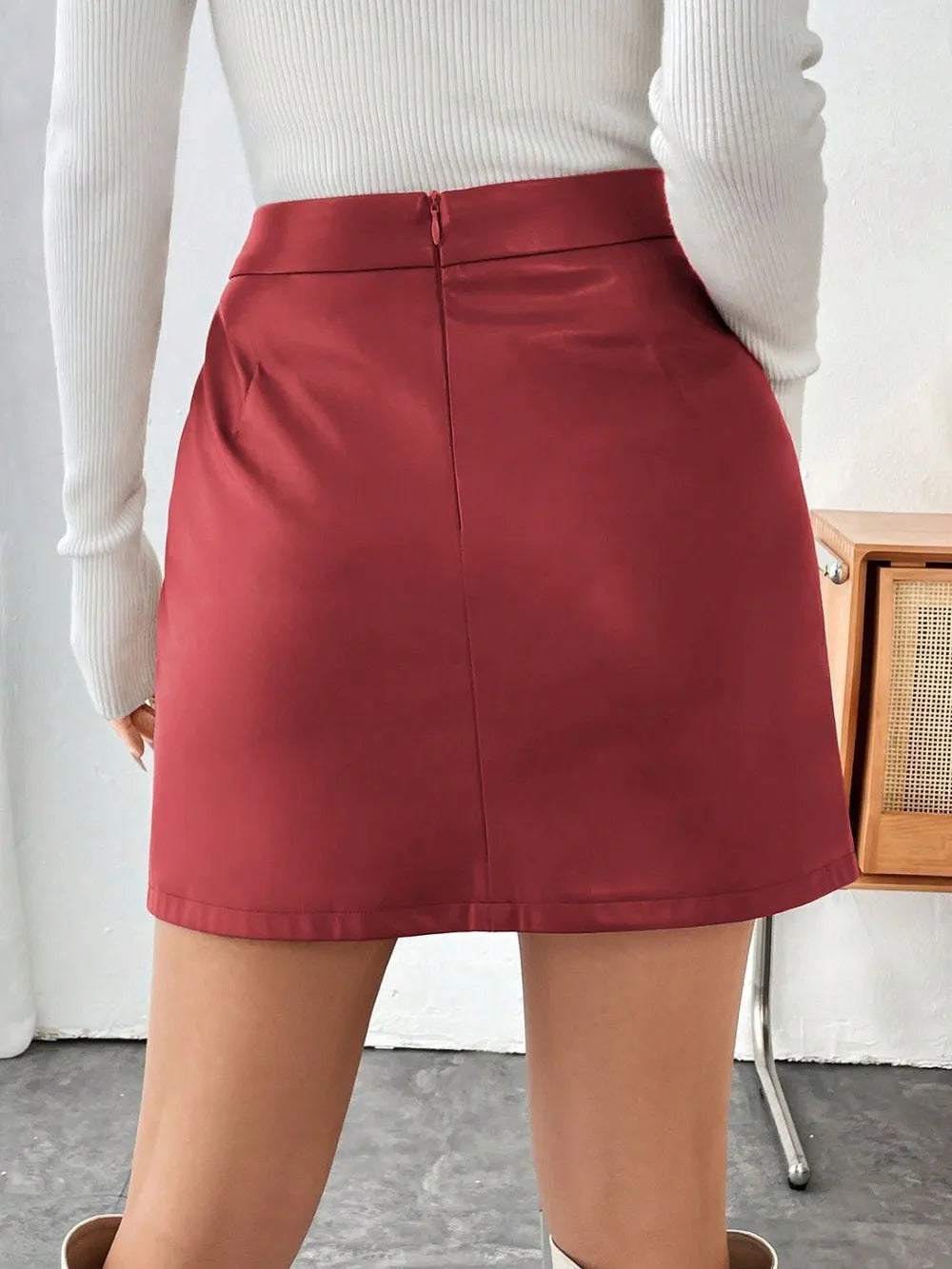Faux-Leather Zip Mini Skirt