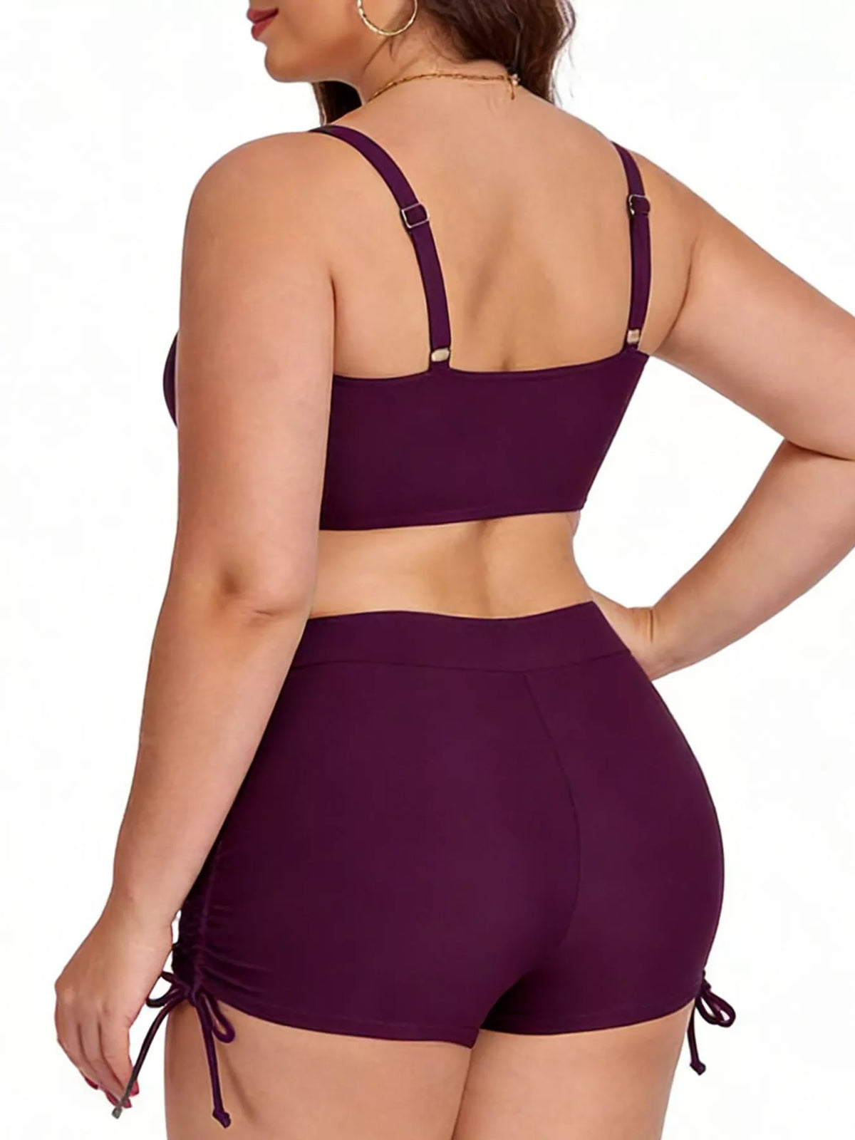 Plus Size Ruched Drawstring Swim Set