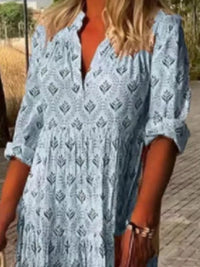 Printed Tiered Maxi Dress with Notch Neck