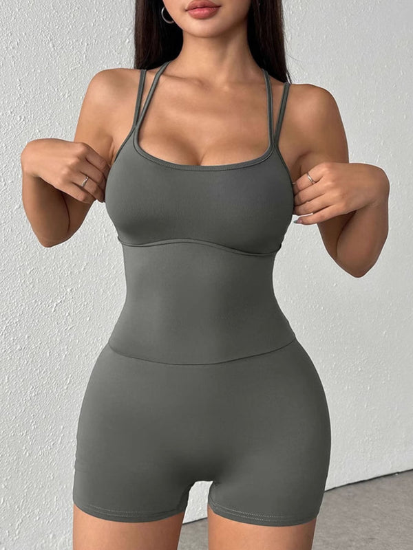 Double Spaghetti Strap Active Romper