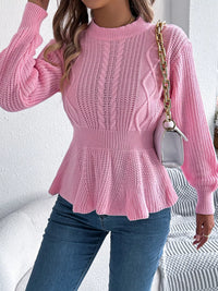 Crew-Neck Cable-Knit Peplum Jumper