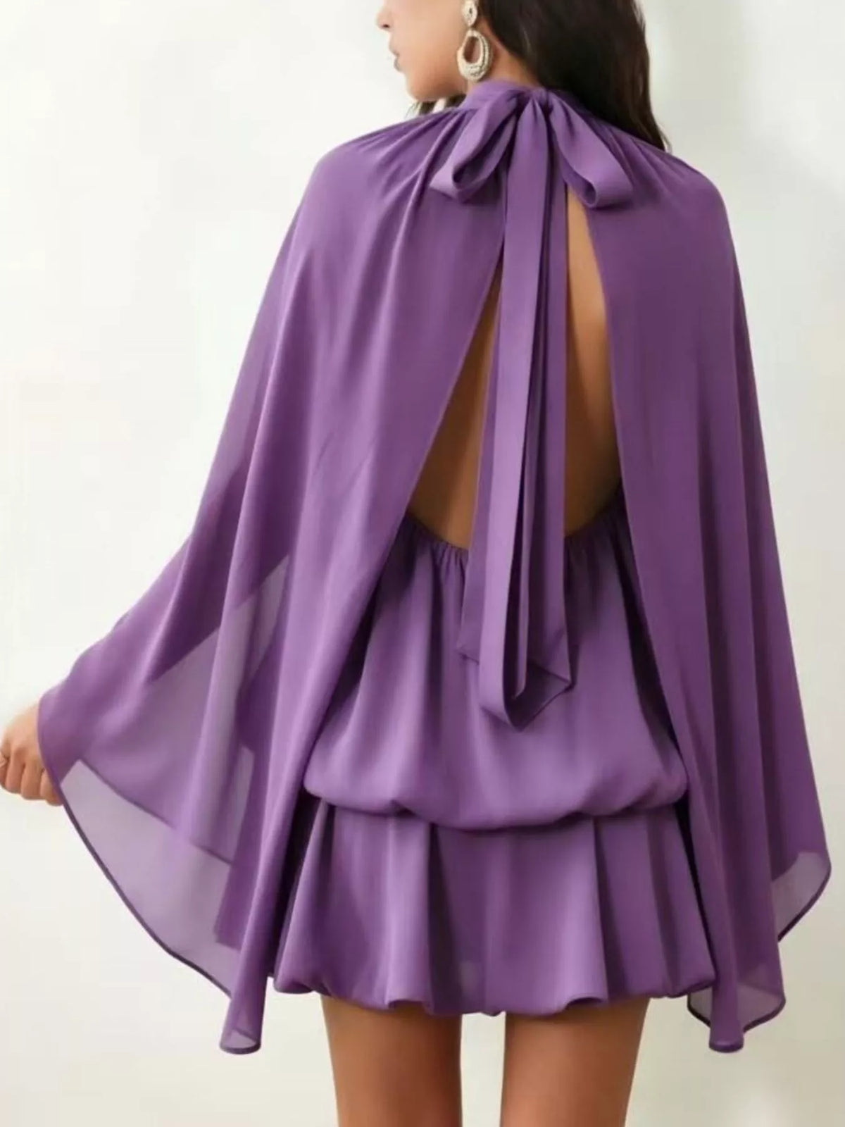 Tie-Back Flared-Sleeve Mini Dress