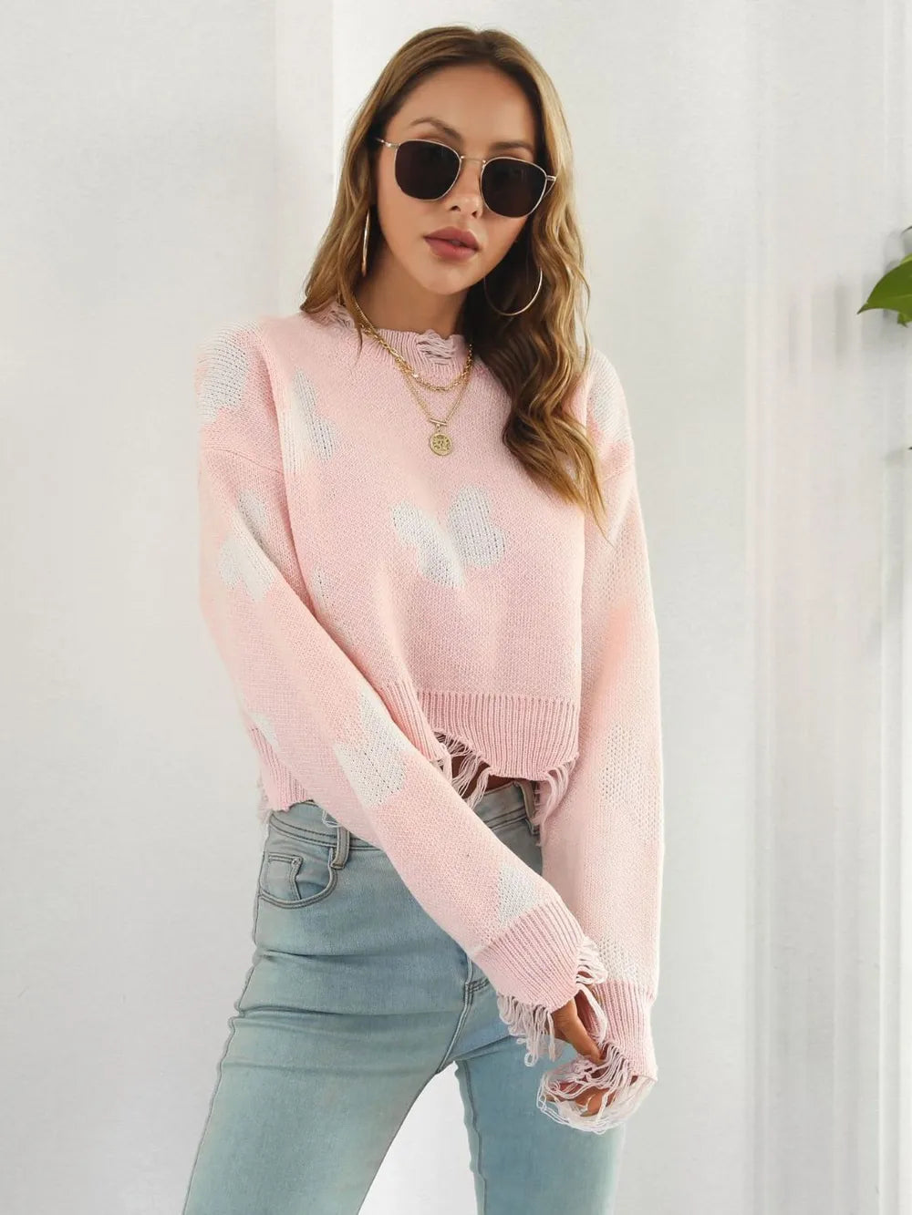 Butterfly Distressed Cropped Jumper