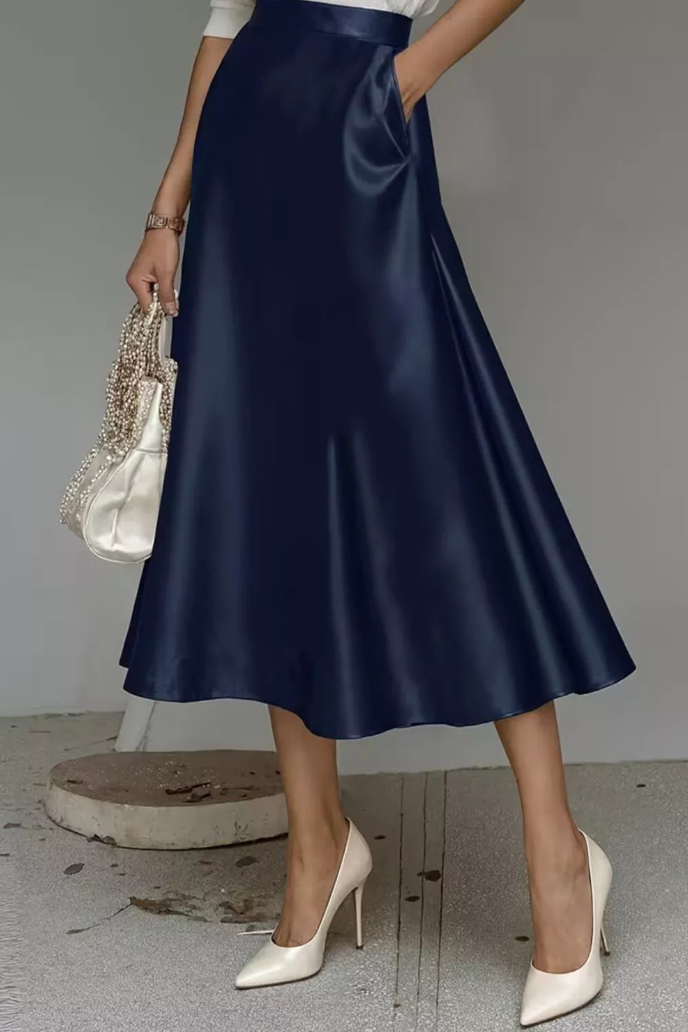 Liquid Satin A-Line Midi Skirt