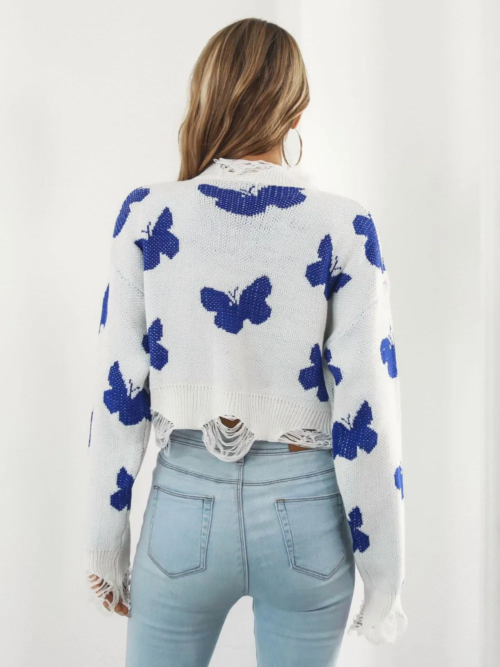 Butterfly Distressed Cropped Jumper