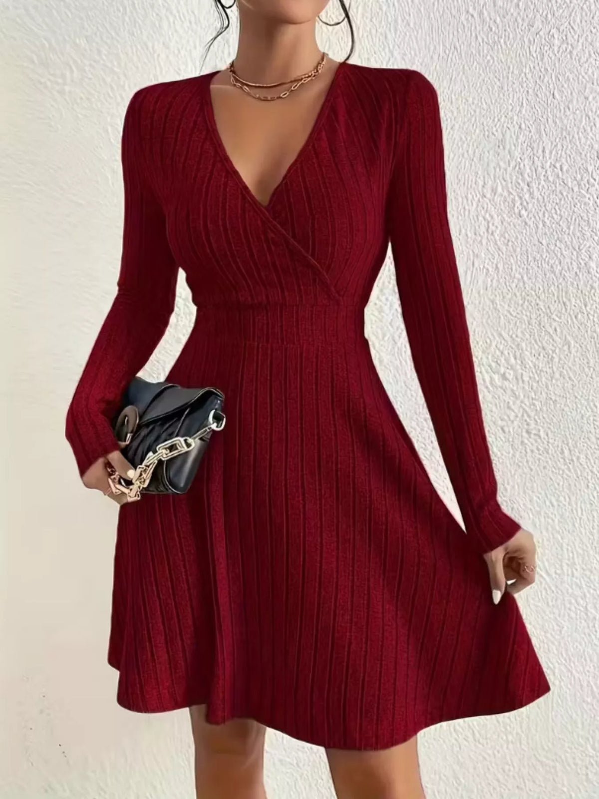 Soft Ribbed Wrap Knit Mini Dress