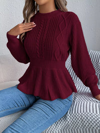 Crew-Neck Cable-Knit Peplum Jumper