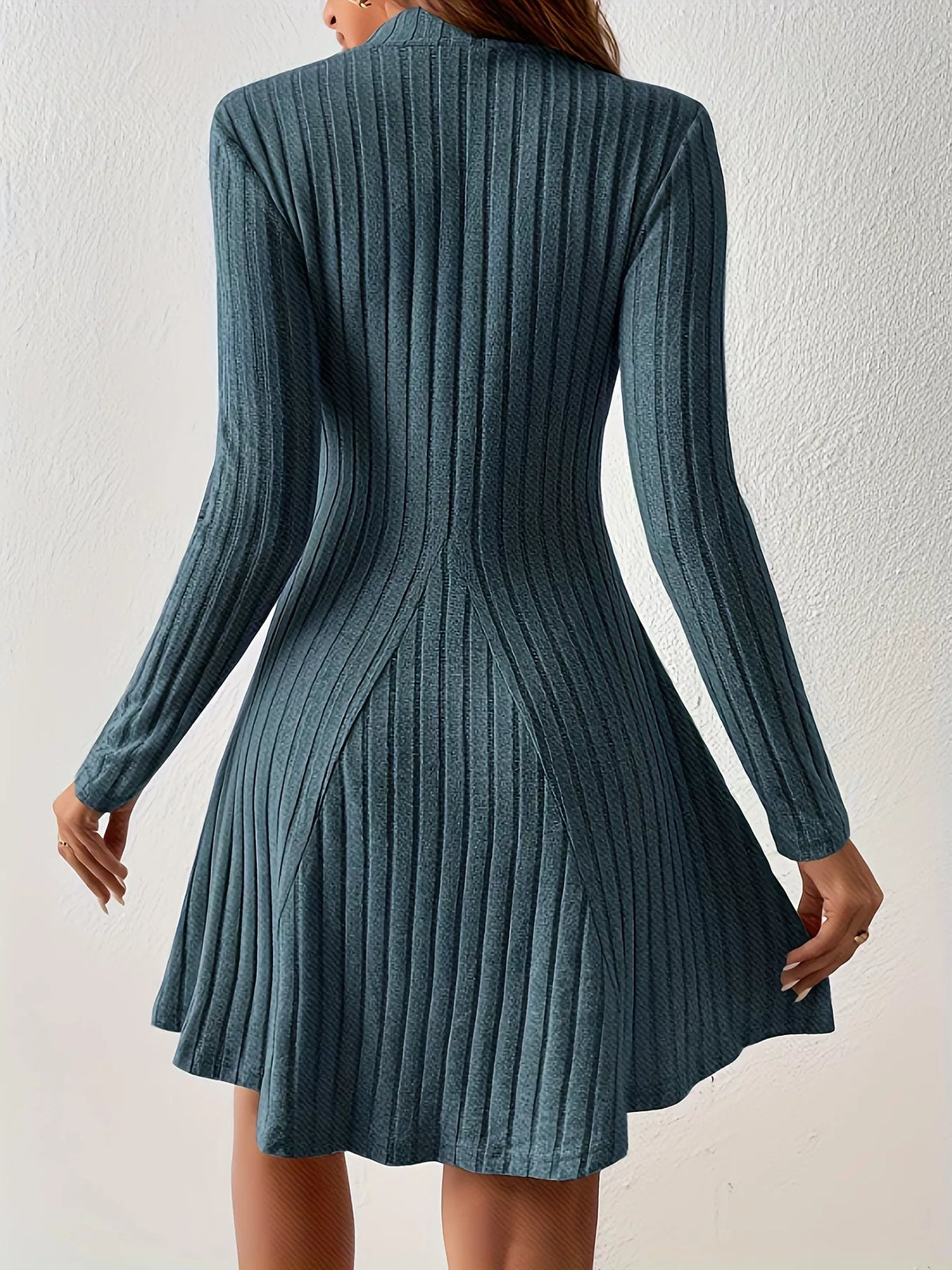 Ribbed Mock-Neck Skater Dress
