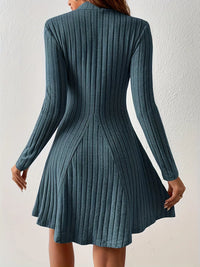 Ribbed Mock-Neck Skater Dress