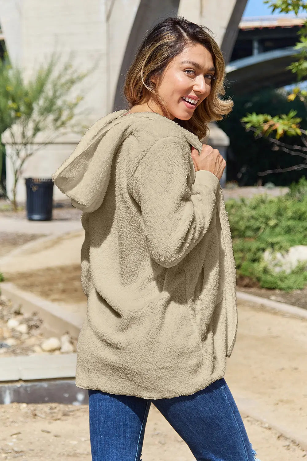 Cosy Teddy Hooded Jacket with Pockets