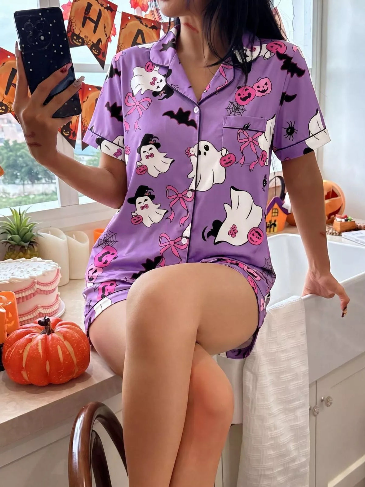 Ghost Print Pyjama Shorts Set – Brights