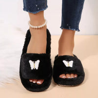 Butterfly Faux-Fur Slider Slippers