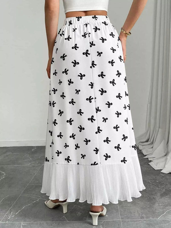 Bow-Print Ruffle-Hem Maxi Skirt