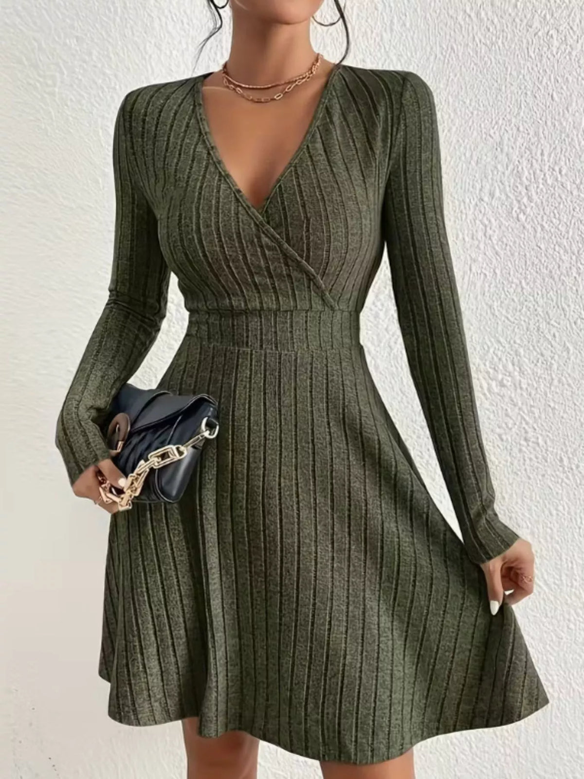 Soft Ribbed Wrap Knit Mini Dress
