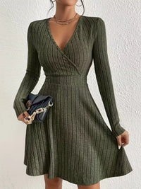 Soft Ribbed Wrap Knit Mini Dress