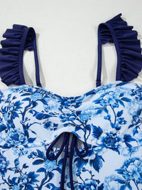 Cutout Ruffled Spaghetti Strap One-Piece Swimwear