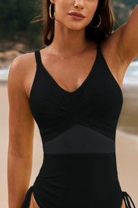 Charcoal Ruched Plunge Swimsuit