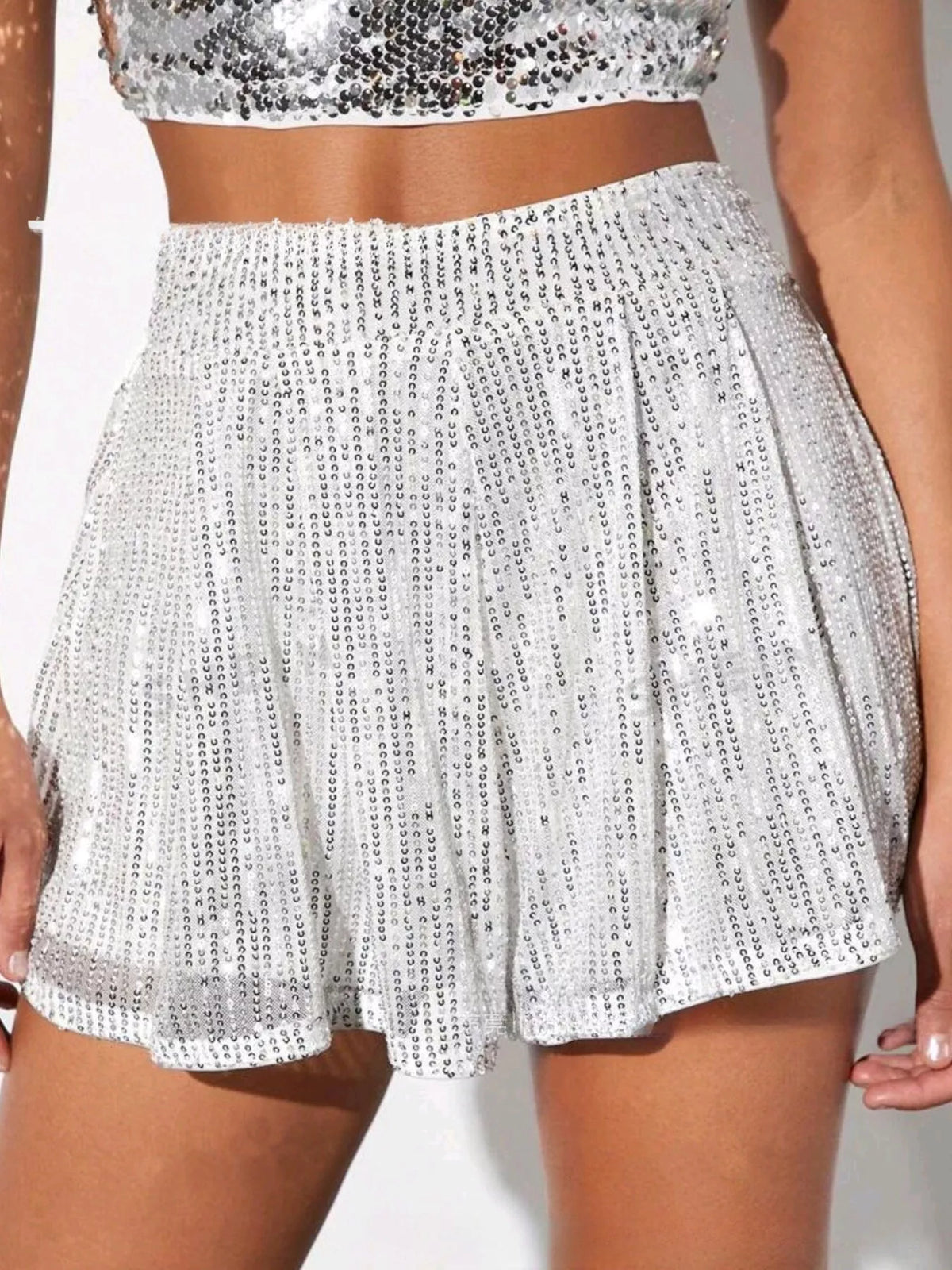 Silver Sequin Party Shorts