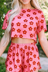 Coral Floral Cropped Tee & Shorts Co-ord