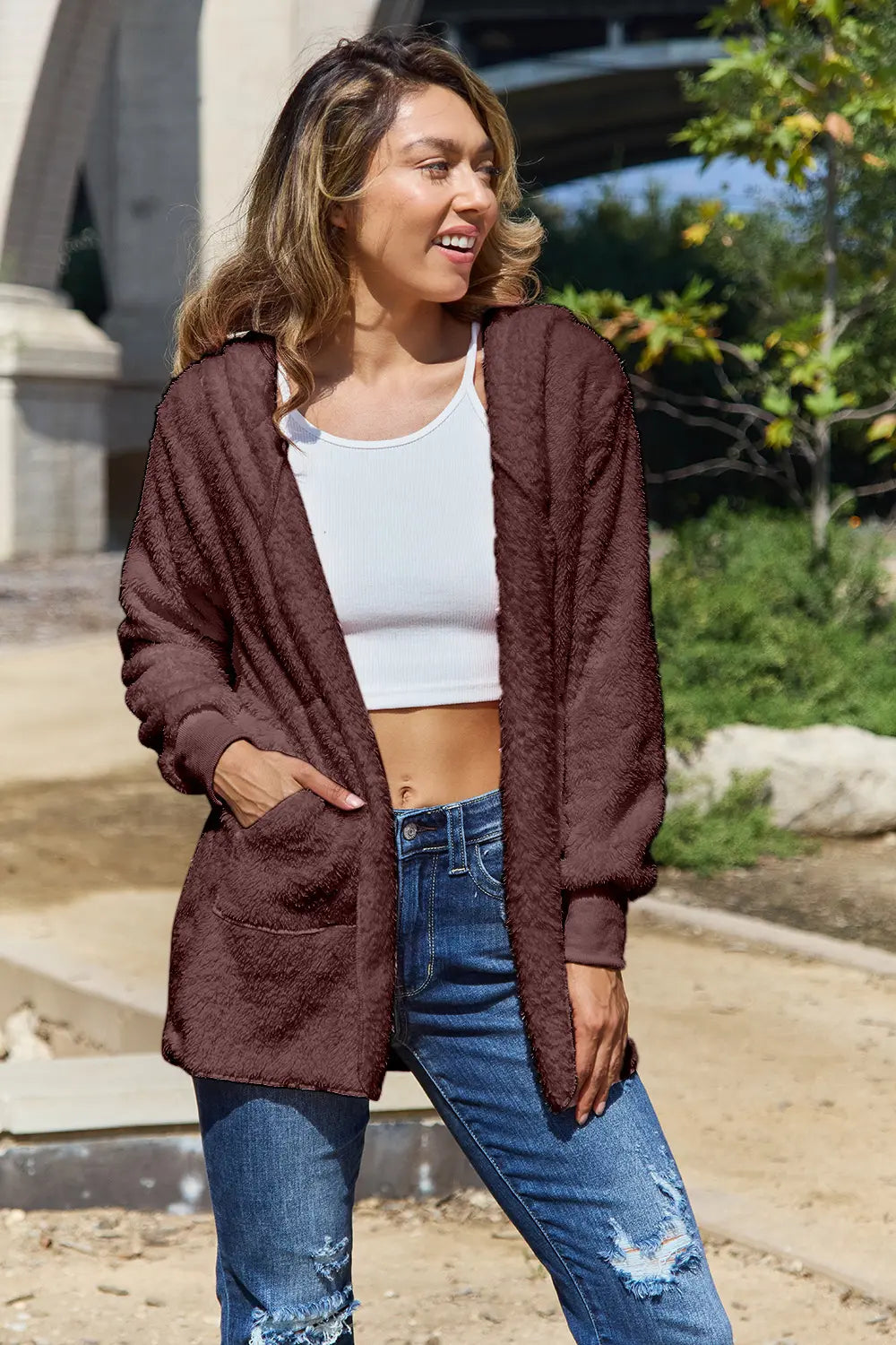 Cosy Teddy Hooded Jacket with Pockets