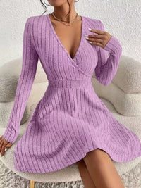 Soft Ribbed Wrap Knit Mini Dress