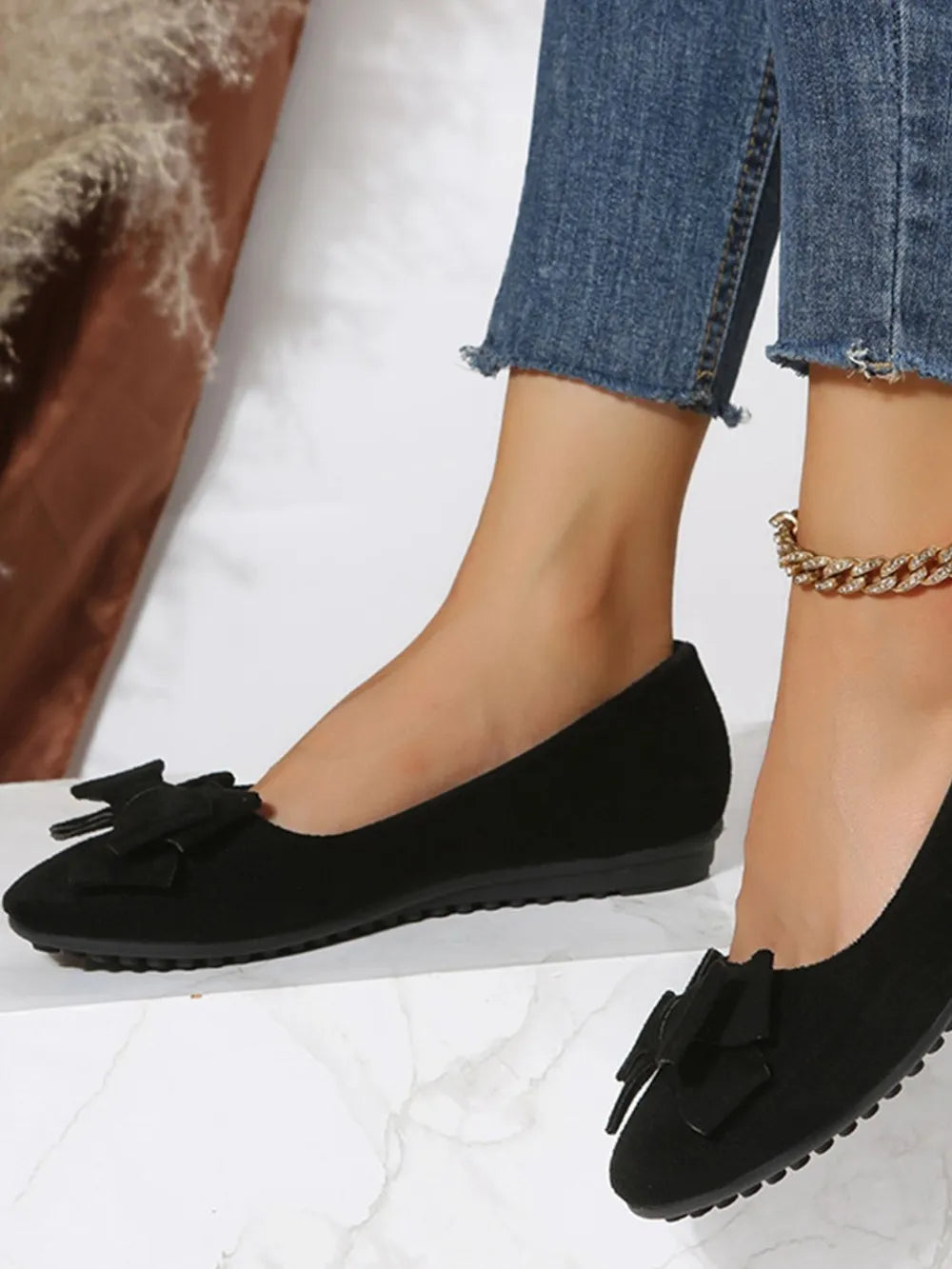 Bow-Front Round-Toe Ballet Flats