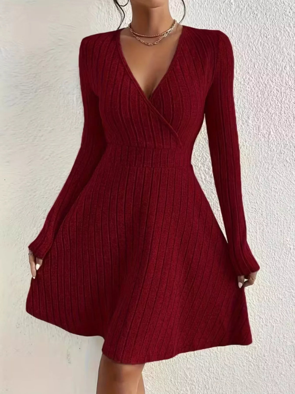 Soft Ribbed Wrap Knit Mini Dress