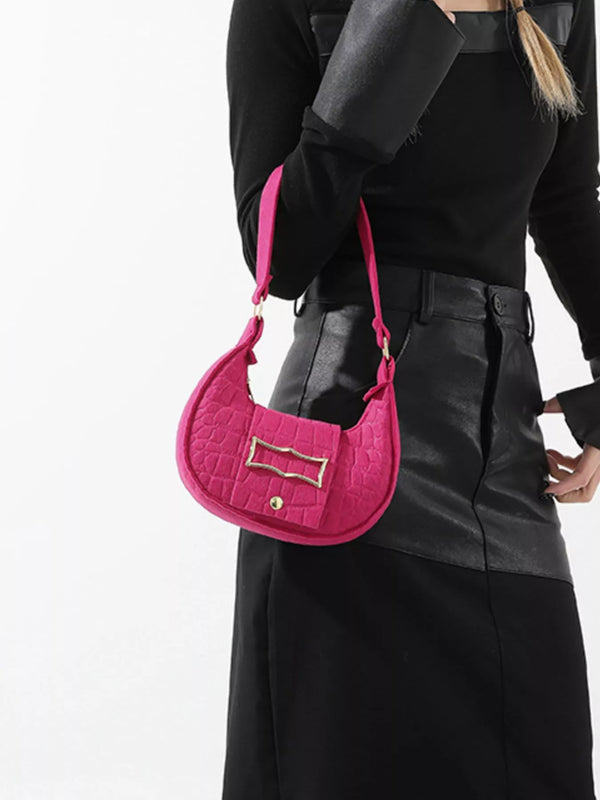 Croc-Effect Baguette Shoulder Bag