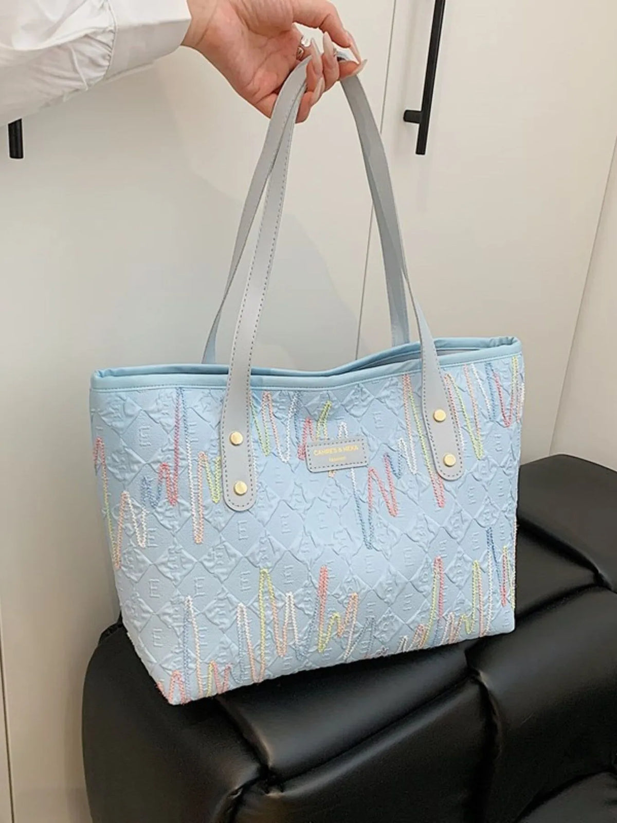 Soundwave Print Faux-Leather Tote