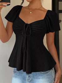Ruched Flutter Sleeve Peplum Top