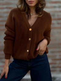 V-Neck Button-Up Knit Cardigan