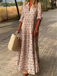 Printed Tiered Maxi Dress with Notch Neck