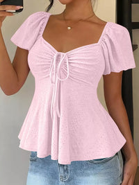 Ruched Flutter Sleeve Peplum Top