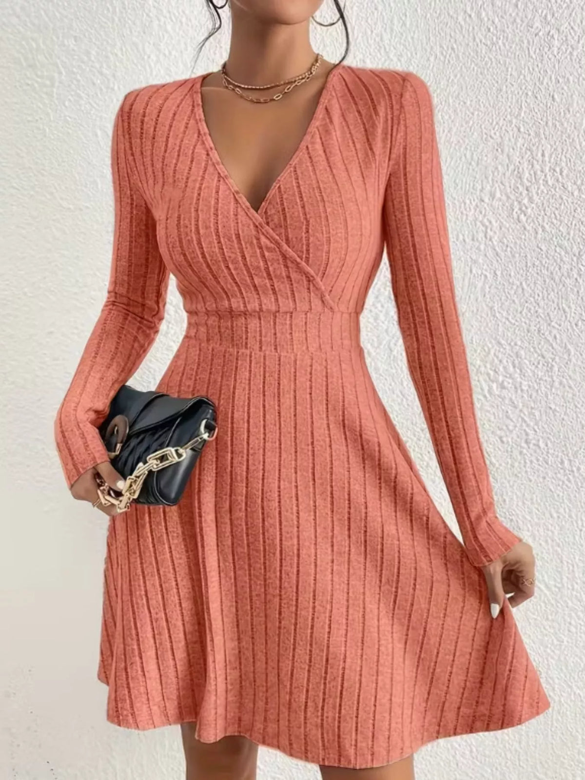 Soft Ribbed Wrap Knit Mini Dress